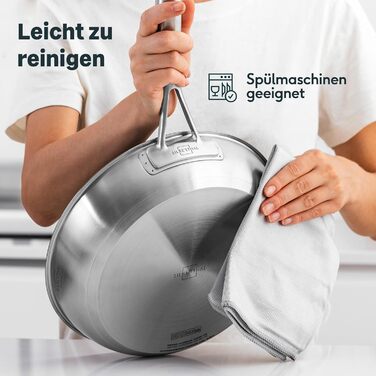 SILBERTHAL 3-Piece Stainless Steel Fry Pan Set - 20, 24, & 28cm - Induction Compatible, Non-Stick, Oven Safe up to 250°F