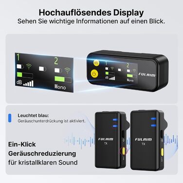 Бездротове петличне мікрофону FULAIM X6S для iPhone, Android, з AI-шумопоглинанням, 48 кГц/24 біт, з кейсом для зарядки та зберігання, для відеозйомки та Vlogging