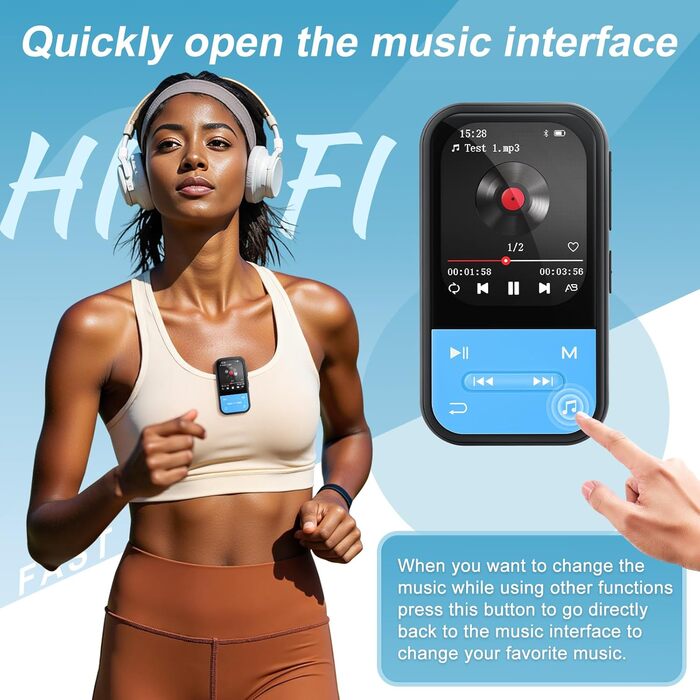 MP3-плеєр ZAQE 80GB Bluetooth WiFi Android Spotify MP4 для дітей (Blue)