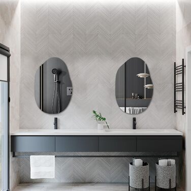 Дзеркало Boromal Spiegel чорне 40x60 см з металевим обрамленням для ванної, туалету, спальні (55x80 см, асиметричний стиль D)