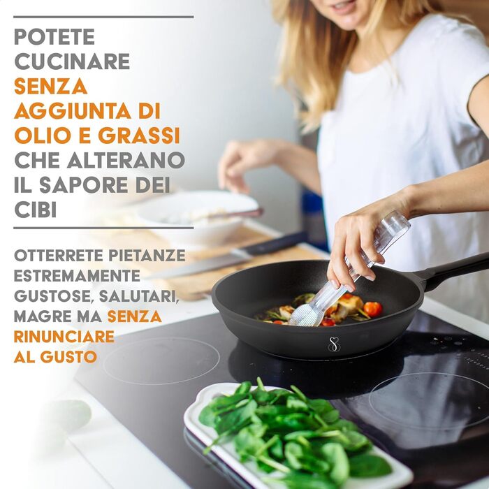 Набір сковорідок Stone&Stone (4 шт.) 20-24-28-32 см | Антипригарне покриття, для індукції та газу | Професійні сковороди з німецьким покриттям + 4 кришки, 4 аксесуари, без PFAS