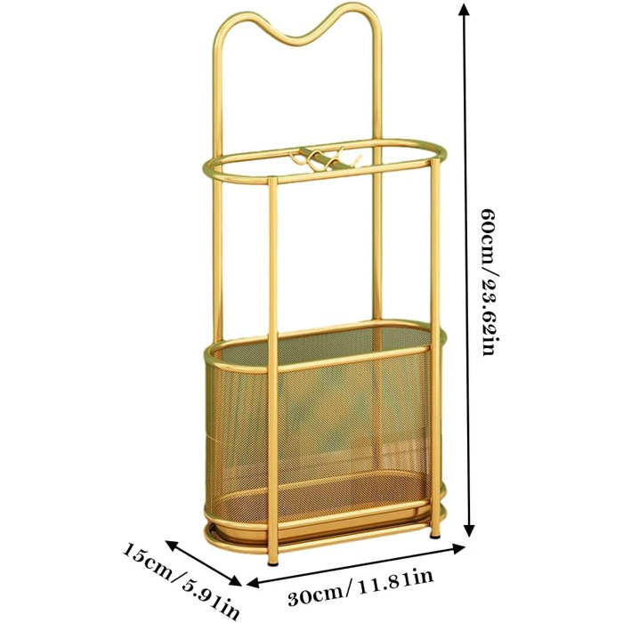 Металева підставка для парасоль та тростинок SINBINTA, з гачками та піддоном, для прихожого/входу (Золота)