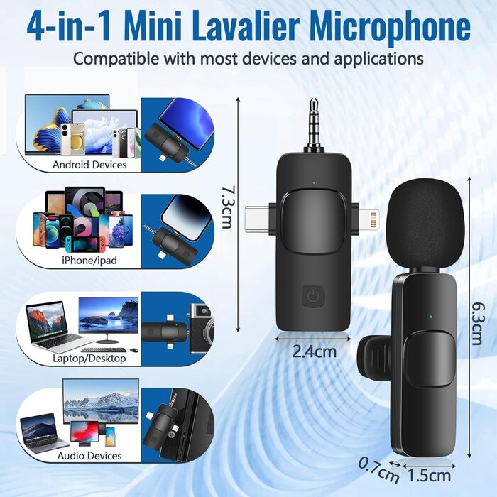 Набір бездротових петличних мікрофонів 2 шт. з шумозаглушенням, Plug & Play для iPhone, Android, iPad, Laptop, для відеозйомки, подкастів, Vlog, YouTube, TikTok