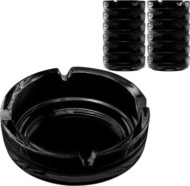 Concept 11 - Outdoor Ashtray Black 11cm | 3 Piece Glass Ashtray | Glass Ashtray 3.5 cm high, Dishwasher Safe, Catering Supplies