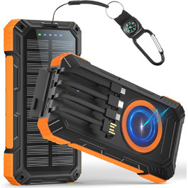 Портативний зарядний пристрій Solar Powerbank 56800 mAh з бездротовою зарядкою, 30W PD, 6 виходів, ліхтарик, велика ємність для кемпінгу та подорожей (Помаранчевий)