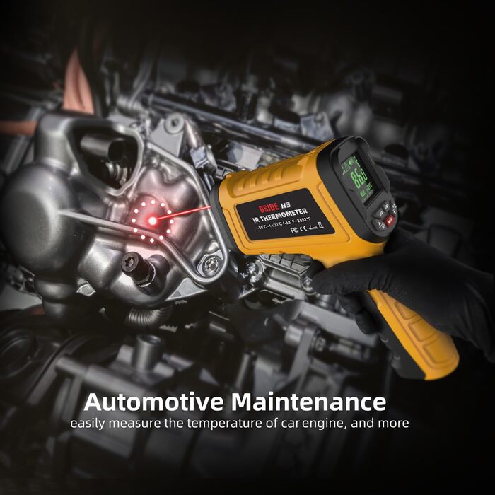 Безконтактний інфрачервоний термометр BSIDE H3 для вимірювання високих температур (-50°C ~ 1400°C) з LCD дисплеєм. Підходить для HVAC, печей, промисловості, металургії.