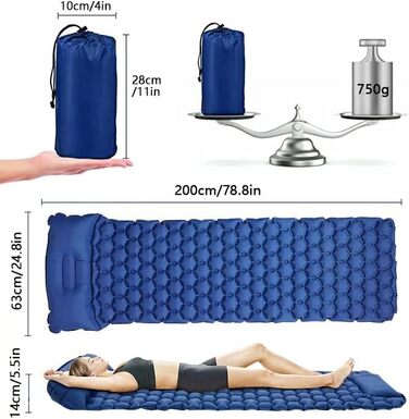 Isomatte Zodight Isomatte Outdoor - самонадувна туристична матрац для кемпінгу, 200см, блакитна