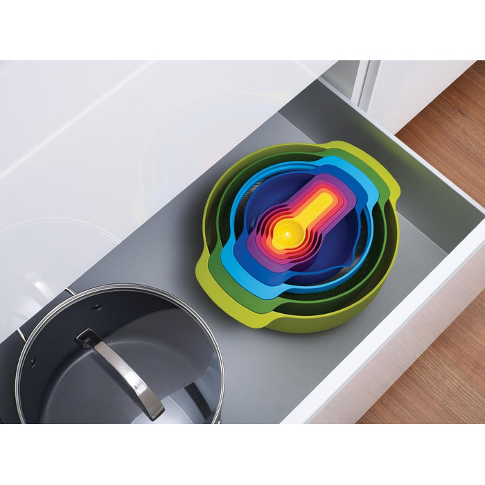 Joseph Joseph Nest 9 Plus – набір для приготування їжі з пластику, 9 предметів, різнокольоровий (сито, миски, мірні ложки)