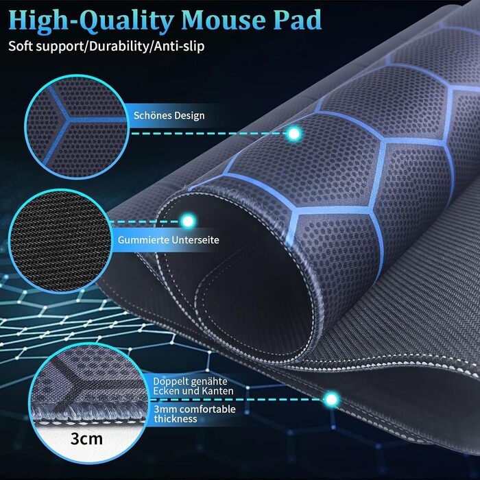 Ігровий килимок для миші Niviy Gaming Mousepad XXL 900x400мм, топографічний принт, синьо-зелений, з 2 підставками для зап'ясть