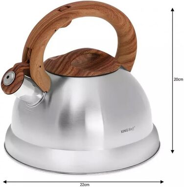 Чайник електричний Kinghoff Kh-3236, 3L, з свистком, нержавіюча сталь, сріблястий