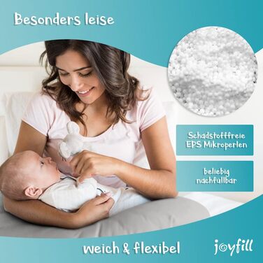 Подушка для вагітних та годування Joyfill Premium 170 см, мікроперлини, сіра, для сну та годування, тихий і комфортний наповнювач, зроблено в Німеччині