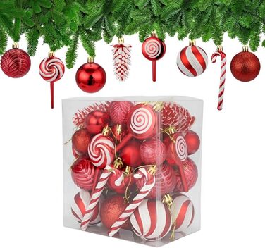 Набір новорічних кулічок 40 шт. Червоні, пластик, для прикраси ялинки. Безпечні, міцні, для декору на Різдво та Новий рік