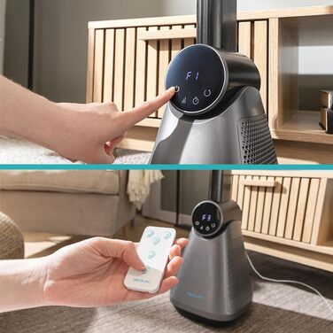 Вентилятор безлопатевий Cecotec EnergySilence 9890 Skyline, 100 см, 50 Вт, сенсорний LED-дисплей, пульт, 3 режими, 3 швидкості, таймер 15 год, кут розхитування 40º, сталева основа, чорний колір