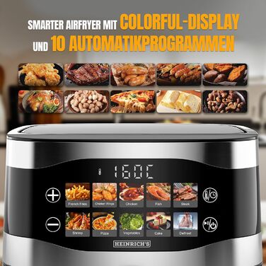 Фритюрниця повітряна HEINRICHS 9L XXL з LED-дисплеєм, 10-в-1, 1800W, без жиру, з таймером, сенсорне управління, для кухні