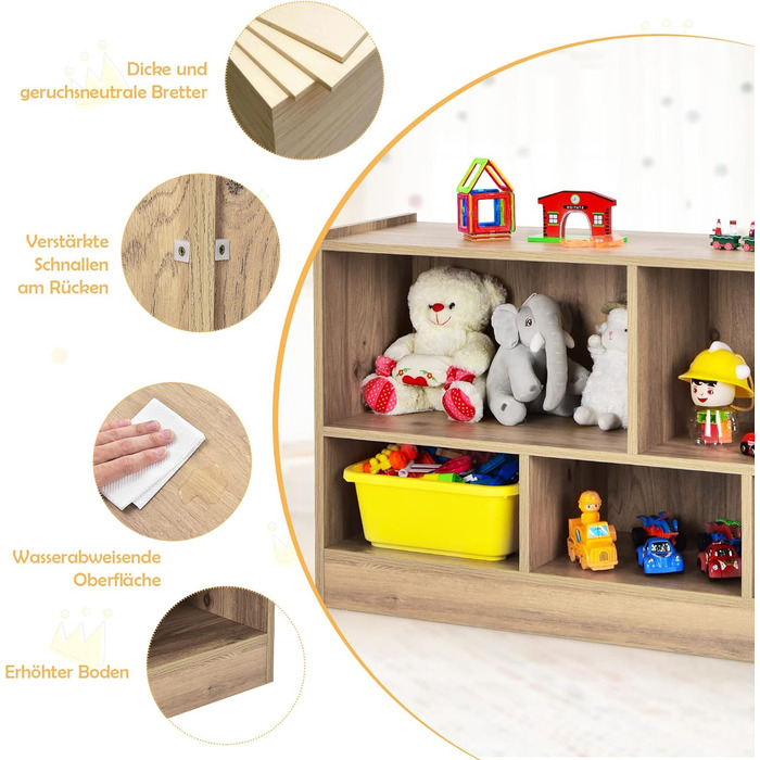 DREAMADE Kids Bookshelf, Toy Storage Bookshelf for Children, Toy Shelf for Kids' Rooms, Playrooms and Kindergarten, 111 x 30 x 61.5 cm (Gray)