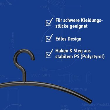MAUL Plastic Clothes Hangers | Modern plastic hangers with an elegant design | Sturdy and robust hangers for jackets, shirts, and trousers | Black | 5-piece set