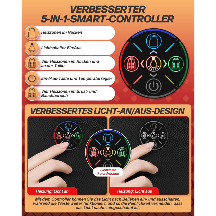 Електрична гріюча жилетка з підігрівом для жінок та чоловіків, 5V/7.4V, 20000mAh, 10 зон нагріву, 3 температурні режими, для велоспорту, активного відпочинку, роботи на вулиці, кемпінгу, розмір L, чорна