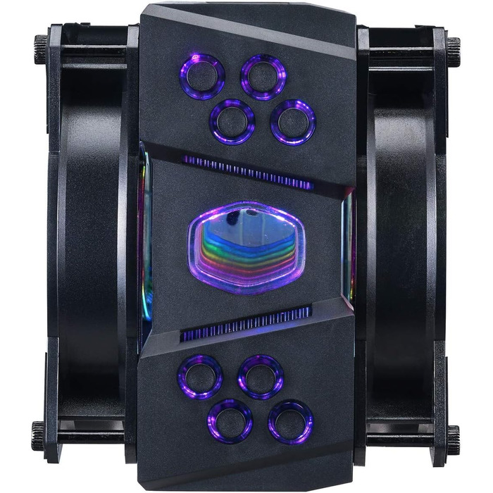 Охолоджувач CPU Cooler Master MasterAir MA410M з RGB підсвічуванням: двотурна конструкція, 6 heatpipes, тихий вентилятор SF120R