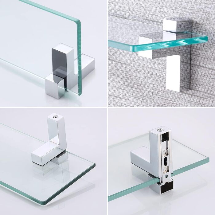 KES Shower Shelf for Hanging, Bathroom Shelf, Wall Shelf, Shower Glass Shelf, 8mm Shower Shelf, Bathroom Shelf, Tempered Glass with Shelf Supports, 60cm Brushed Nickel, BGS3201S60-2 (50 CM, Polished Chrome)