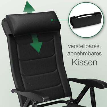 ELONEO Folding Camping Chair with Removable Footrest, Folding Chair Made of Aluminum, Folding Garden Chair, Reclining Chair with Adjustable Backrest, Camping Chair (Folding Chair with Footrest (with Premium Cushion), Black)