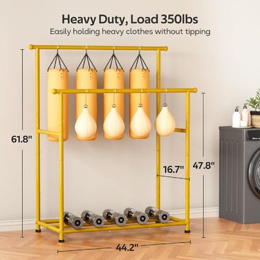 MISSLO Двоярусна вішалка для одягу, міцна конструкція, переносний гардероб для спальні, вітальні (Золотий)