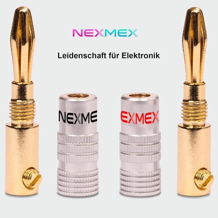 NEXMEX Бананові роз'єми зі збіжкою (10 шт.) позолочені 24K для акустичних кабелів Hi-Fi