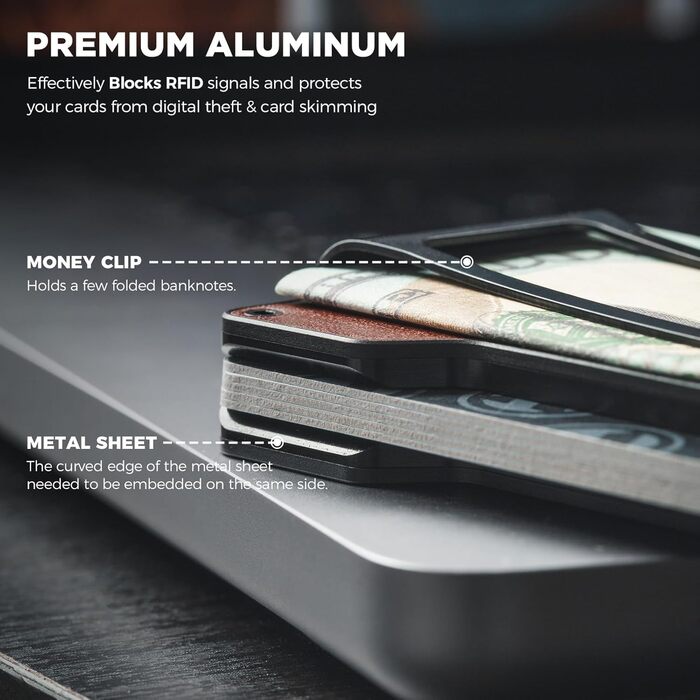 Чоловіче картхолдер VULKIT з кліпсою для грошей, металевий, тонкий, RFID захист, зелений (ретро шкіра)