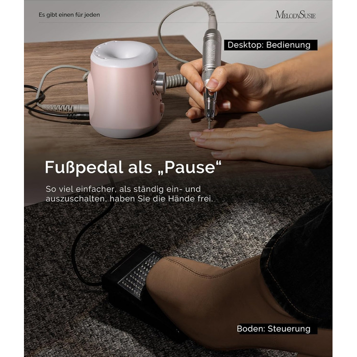 Електричний фрезер для нігтів MelodySusie 30000 об/хв: професійний набір для манікюру та педикюру з педаллю, для гелю та акрилу, білий (C-рожевий)