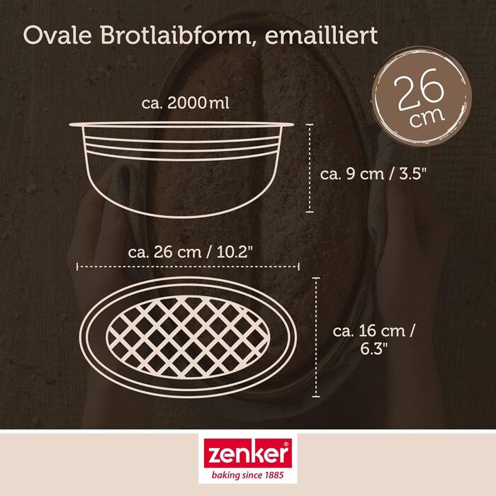 Форма для випікання хліба Zenker Dein Brot! емальована, 2 л, коричнева, термостійка до 400°C, 265x165x92 мм, підходить для посудомийної машини