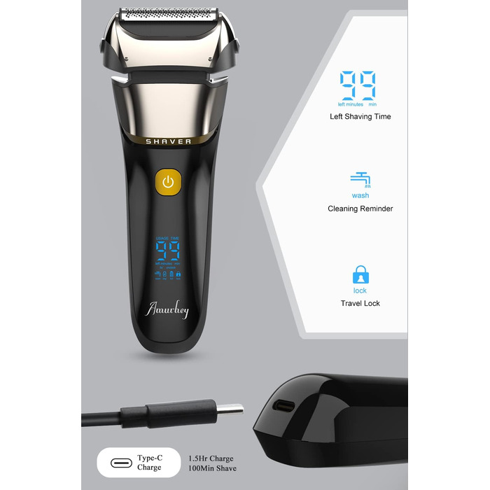 Електричний чоловічий бритва та тример з 3 гнучкими лезами, акумуляторний, бездротовий, з етиуі, для мокрого та сухого гоління, 100 хв роботи, подарунок для чоловіка, зелено-чорний