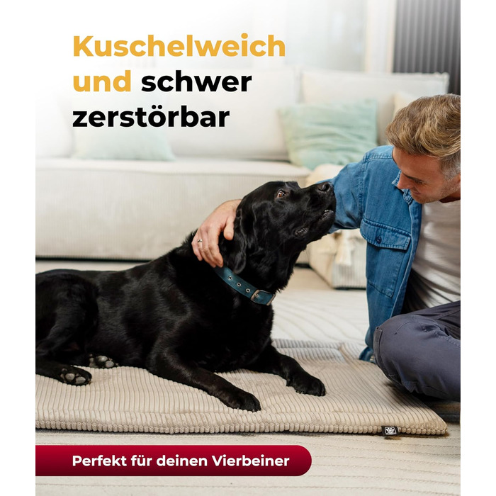 Килимок для собак HS-Hundebett® Cord з наповнювачем XS – Практичний килимок, що можна прати – М'яка ковдра для собак – Зручне місце для відпочинку – Виготовлено в Німеччині (Бежевий, 75x115 см)