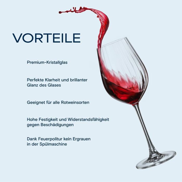 Кришталеві бокали для шампанського Crystal Bohemia - набір 6 шт, об'єм 260 мл, стійкі до миття в посудомийній машині, довговічні та стійкі до подряпин - Елегантні склянки з кришталевого скла - Ідеальний подарунок для шампанського гурмана (Red Wine 500ml)