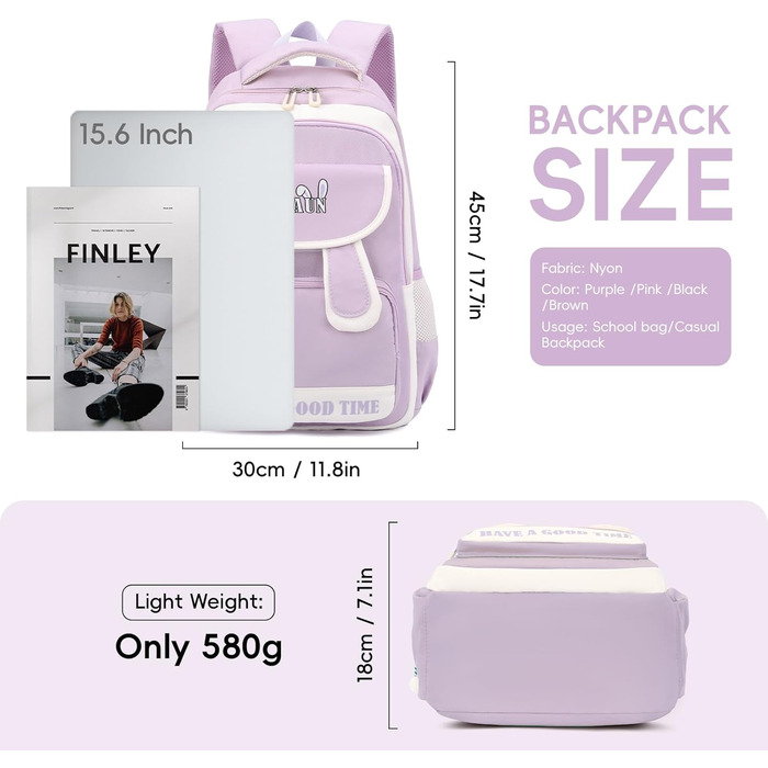 Шкільний рюкзак для дівчаток-підлітків: легкий, водонепроникний, з милим брелоком. Підходить для 3-5 класів та старшої школи. Великий рюкзак фіолетового кольору