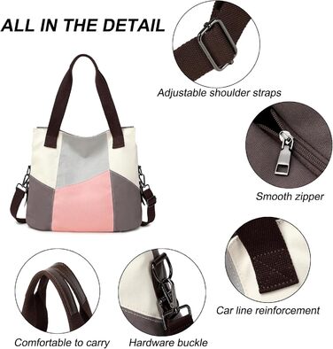 Сумка жіноча Canvas через плече Hobo великої місткості, рожева - для школи, шопінгу, повсякденного використання