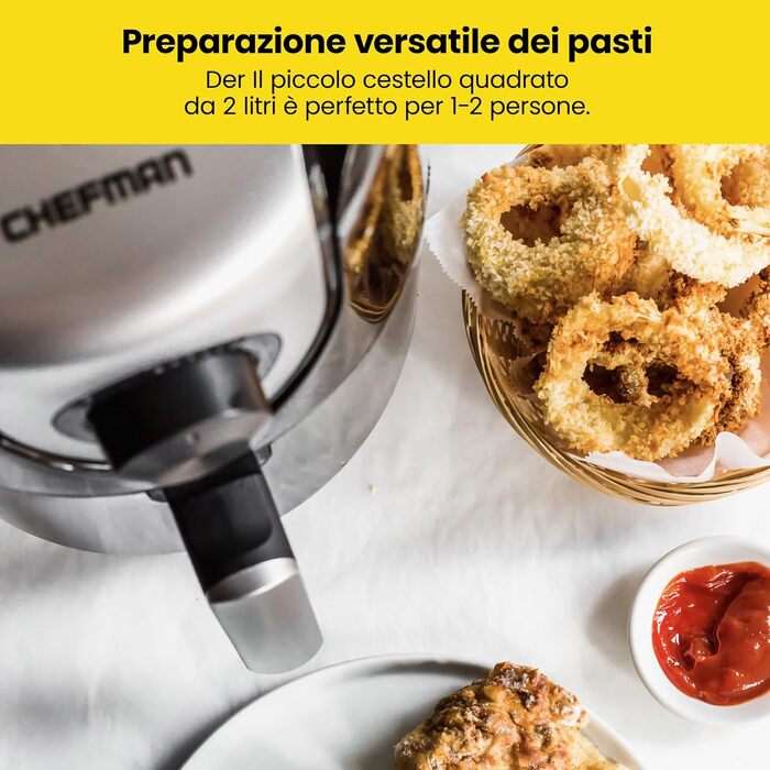 Фритюрниця Chefman 2L Mini – компактна, чорна, з антипригарним кошиком, цифровим таймером та індикатором струсу