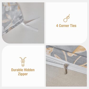 Комплект постільної білизни Tokokimo 220x240 3шт - комплект з 2 наволочками 80x80 см, з блискавкою, квітка, мікрофібра, для двоспального ліжка, сіро-коричневий