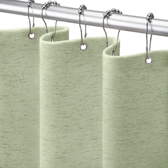 Штора для душу зелена льон 180x200 см, бохо стиль, водонепроникна, тканинна, анти-грибок, для ванної кімнати