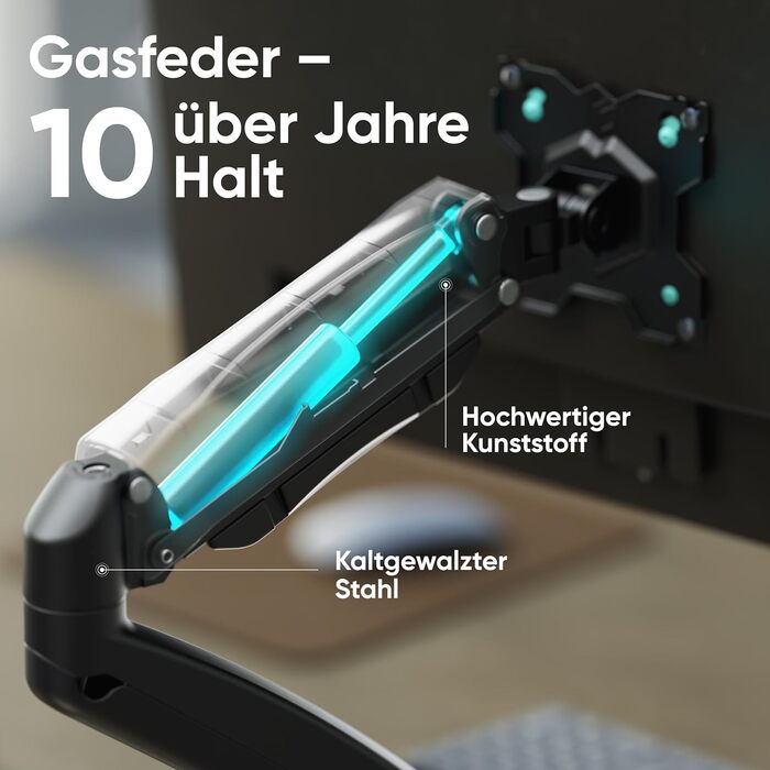 Кріплення для монітора ONKRON G80-B/G80T-B: газ-амортизатор, поворотний, нахильний, VESA 75x75-100x100, для моніторів 13-32 дюймів, до 8 кг