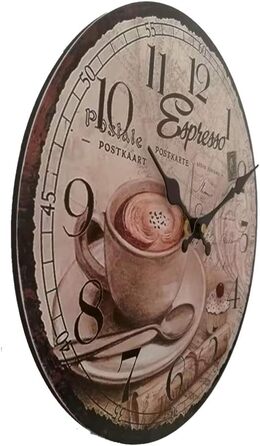 YOAI Wall Clock Kitchen Clock Vintage Shabby CHIC Antique Nostalgia Rustic Quartz Clock made of MDF with silent movement, 12 inch/30CM Ø (Coffee)
