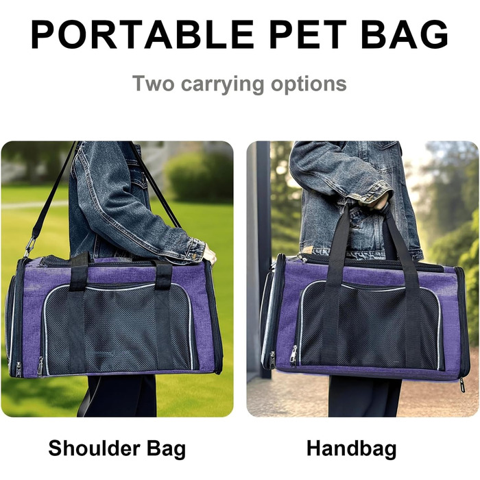 Транспортна сумка для котів та маленьких собак до 10 кг – складана, робуста, з прихованим даховим вікном (фіолетова, 50x30x30 см)