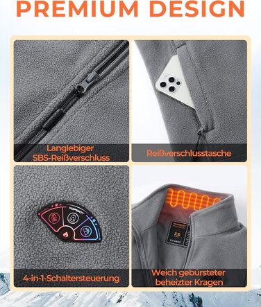 Обогреваемый жилет Topdot Daen Fleece с Powerbank 7.4V 16000mAh, 10 зон обігріву, 3 температурні режими, для катання на велосипеді, кемпінгу та outdoor-роботи (Сірий, L)