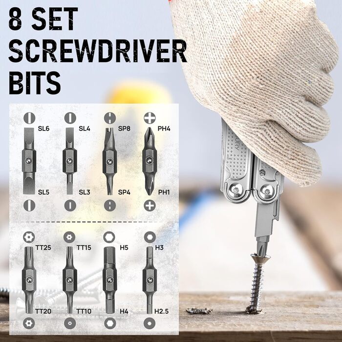 BiBURY Stainless Steel Multitool - Folding Pliers with Screwdriver & Shears - Camping, Hiking & Outdoor Gift for Men