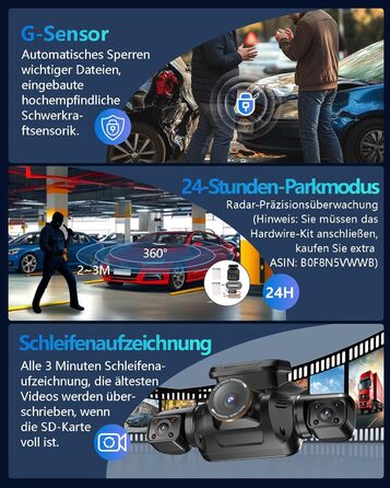 Відеореєстратор автомобільний HUPEJOS KI Dashcam V8Pro 4-камерний з монітором водія, 3K+ 3*1080P, 360°, WiFi, GPS, CPL, 128GB, 24H парковка