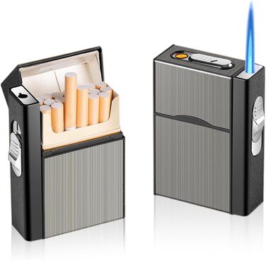 Чохол для сигарет з запальничкою, алюміній, 20 сигарет, USB зарядка (без газу), чорний