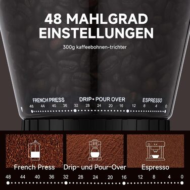 AMZCHEF Електрична кавомолка з регулюванням помелу для еспресо, drip, pour over, cold brew та French press | Срібна