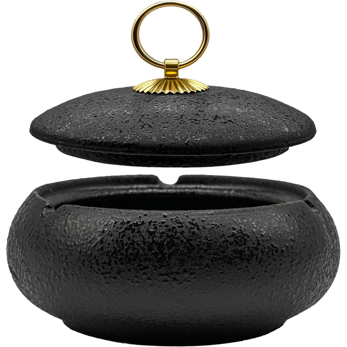 Керамічна попільничка для сигарет та цигарок з кришкою, ретро стиль, чорний колір, 10.8x6.5 см. Підходить для дому, офісу та вулиці