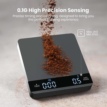 Maestri House Mini Espresso Scale with Timer - Rechargeable 2kg/0.1g Precision Scale for Espresso & Pour-Over Coffee - Portable Digital Kitchen Scale with Auto Timer (Space Gray)