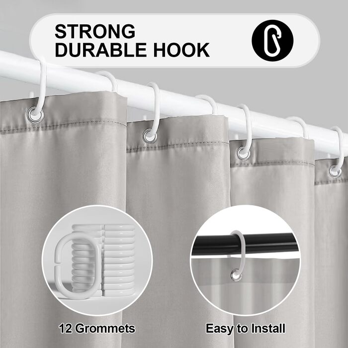 Штора для ванни 180x180 см, водонепроникна, антигрибкова, з кільцями, бежева (1 шт.)