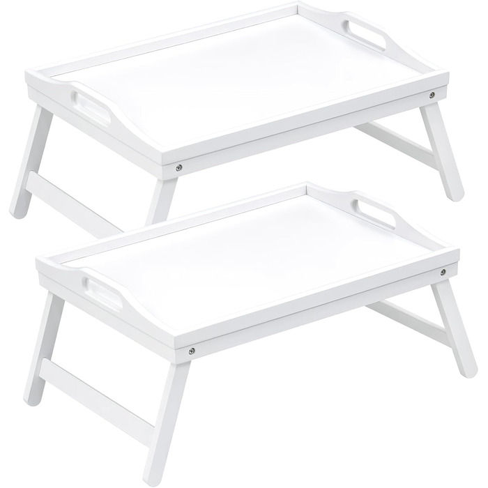 Набір з 2 столів-таць Mxbamhyc з бамбука: для сніданку, сервірування, з підставкою для телефону, білий