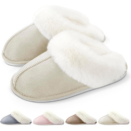 Домашні тапочки RUVVDR для жінок, зимові, теплі, з піною Memory Foam, пухнасті, м'які, з антиковзким покриттям, для дому та вулиці, 38/39 EU, бежеві